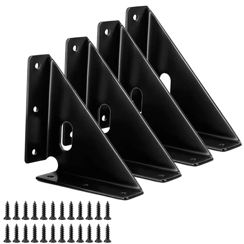 Armiika 4 Pcs Heavy Duty Gusset Joints, Trapezi Corner Code, Bracket Corner Brace Bracket Fasteners, Furniture Shelf Support Joint Fasteners for Table, Chair Cabinet Bed Stabilization (Black) - Image 1